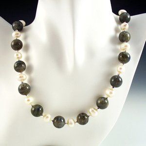 Labradorite, Pearl, and Sterling Silver Necklace